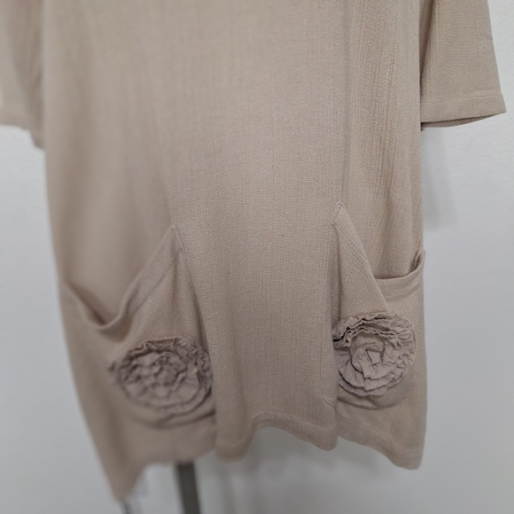 Soft Surroundings Beige Flower Pockets Lagenlook Linen Blend Baggy Tunic Top M - Picture 4 of 16